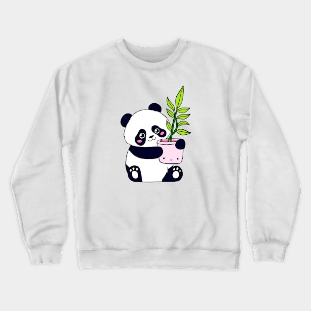 Cute panda holding a plant Crewneck Sweatshirt by Yarafantasyart
